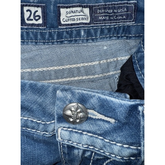 Miss Me Cuffed Skinny Jeans Womens 26 Light Wash‎ Embellished Denim Western - Picture 11 of 15